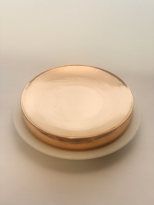 Polish Striated Copper Chand Uruli Box with Makrana White Marble Dish