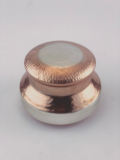 Stambha Ceremonial Box with alternate silver gilded and handbeaten copper bands