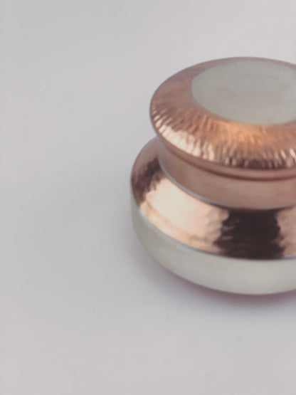 Stambha Ceremonial Box with alternate silver gilded and handbeaten copper bands