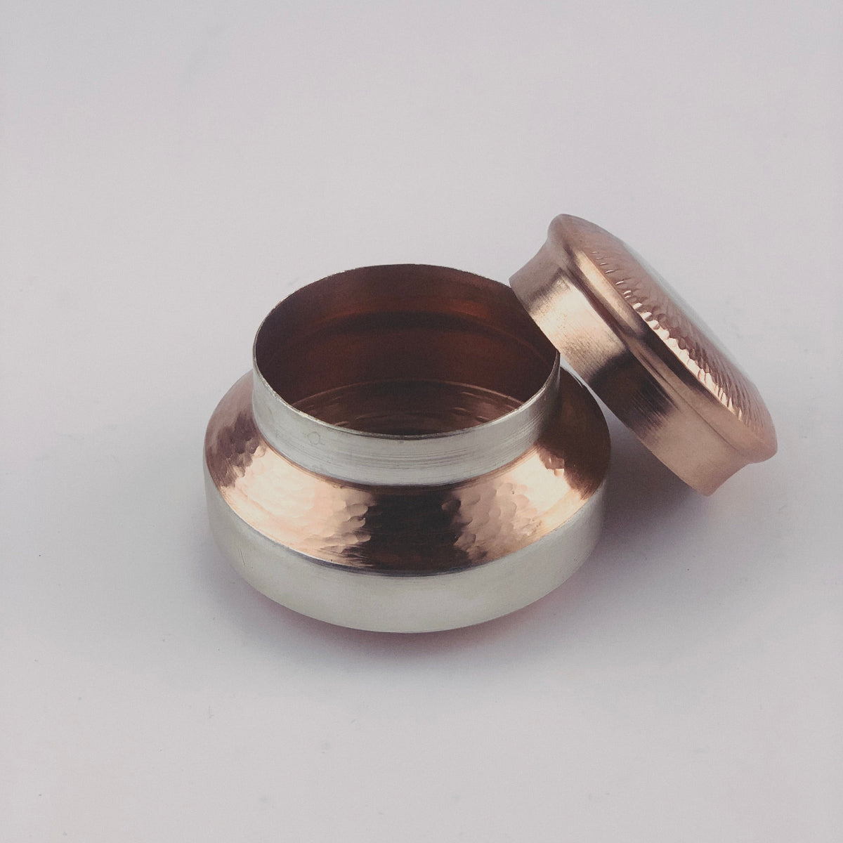 Stambha Ceremonial Box with alternate silver gilded and handbeaten copper bands